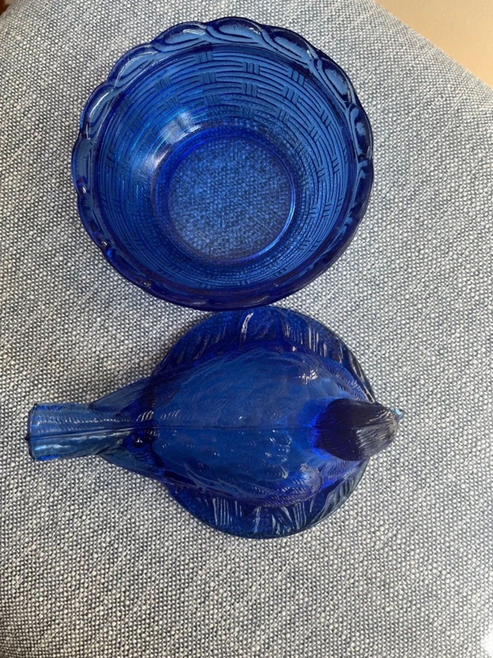 Cobalt Blue Bird On Nest 2 Piece Lidded Candy Dish Dove Robin